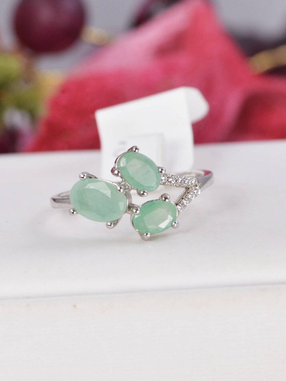 Natural Emerald Oval Cut Ring Real 925 Sterling Silver sz 8